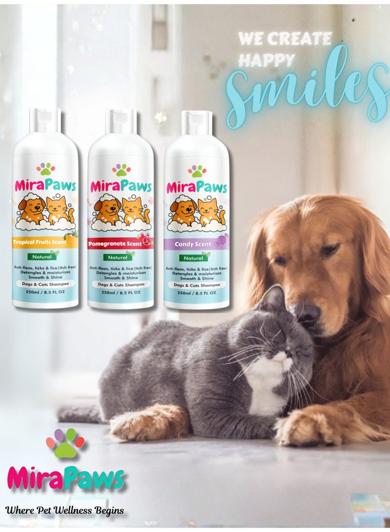 MiraPaws Tropical Fruits Scent 250ml + Pomegranate Sent 250ml + Candy Sent 250ml (Pack. of 3) - Image 4